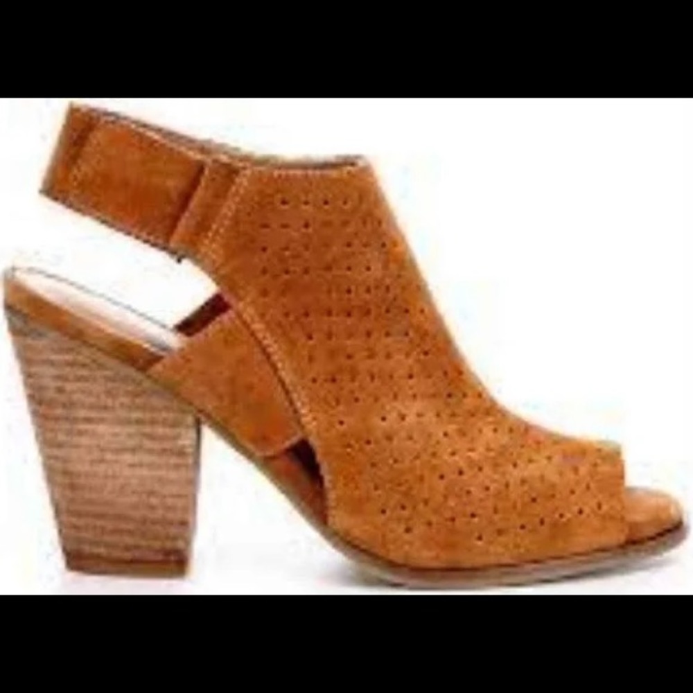 Franco Fortini Rhea Peep Toe Suede Booties in Cognac